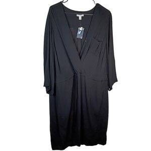 Cato Black V-Neck Faux Wrap Midi Dress